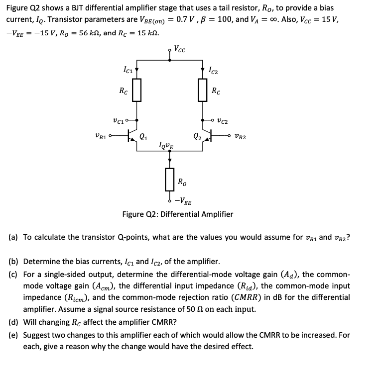 Solved Figure Q2 ﻿shows a BJT differential amplifier stage | Chegg.com