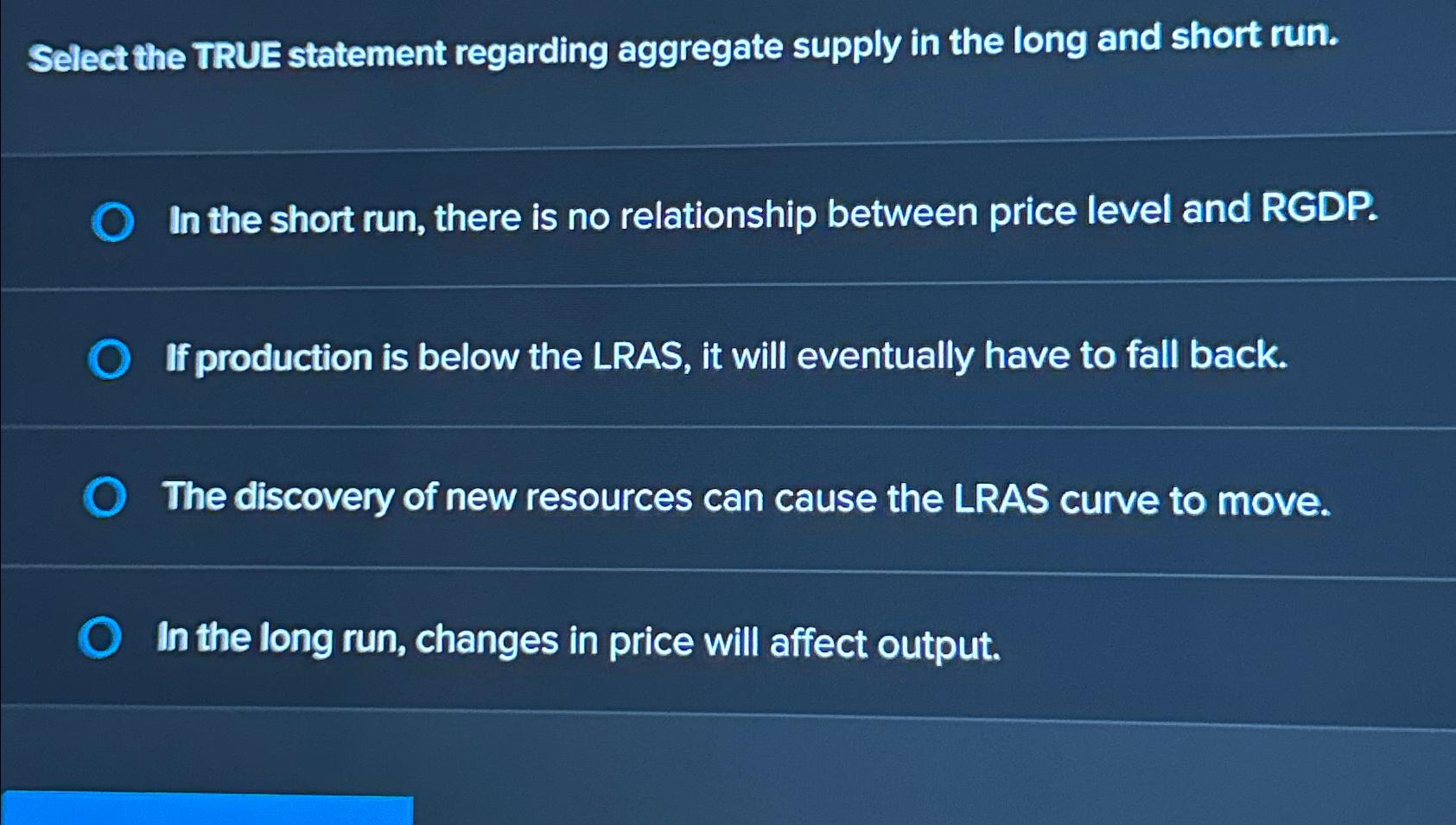 Solved Select the TRUE statement regarding aggregate supply | Chegg.com