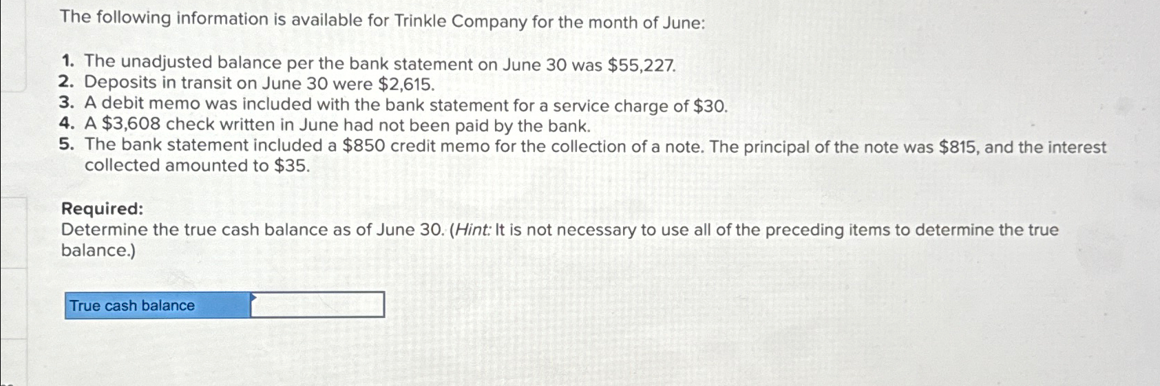 Solved The following information is available for Trinkle | Chegg.com