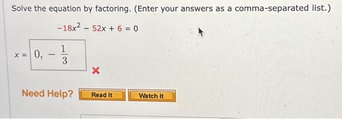 Solved Solve the equation by factoring. (Enter your answers | Chegg.com