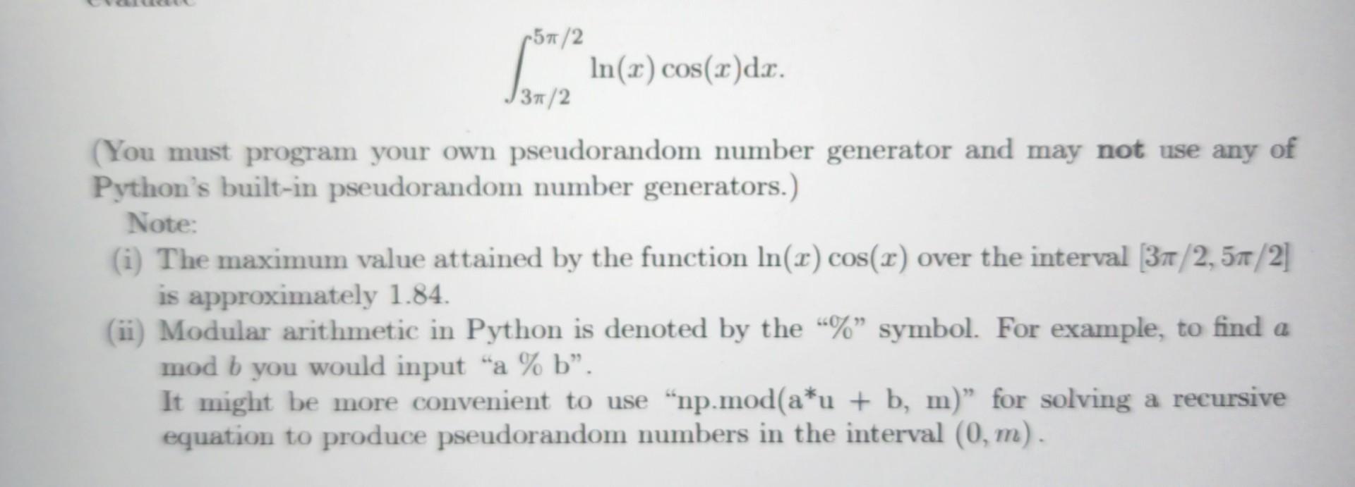 Solved I Want To Write A Code For A Pseudorandom Number | Chegg.com