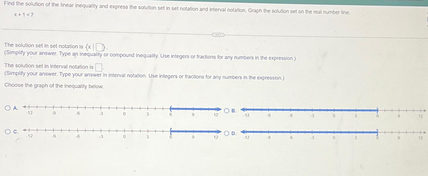 Solved Find the solution of the linear inequality and | Chegg.com