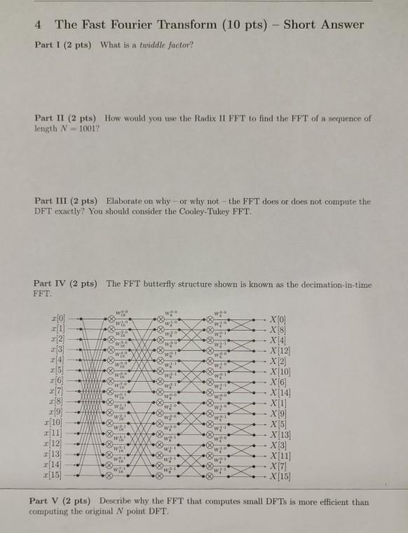 Solved 4 The Fast Fourier Transform (10 pts) - Short Answer | Chegg.com