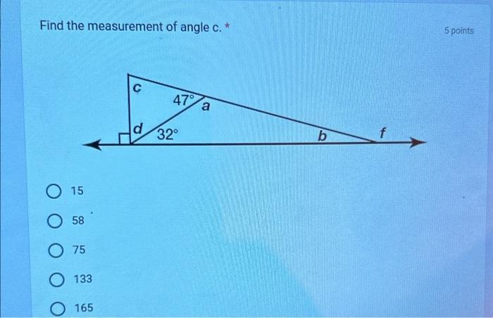 Solved Find the measurement of angle a. * 15 58 75 133 | Chegg.com