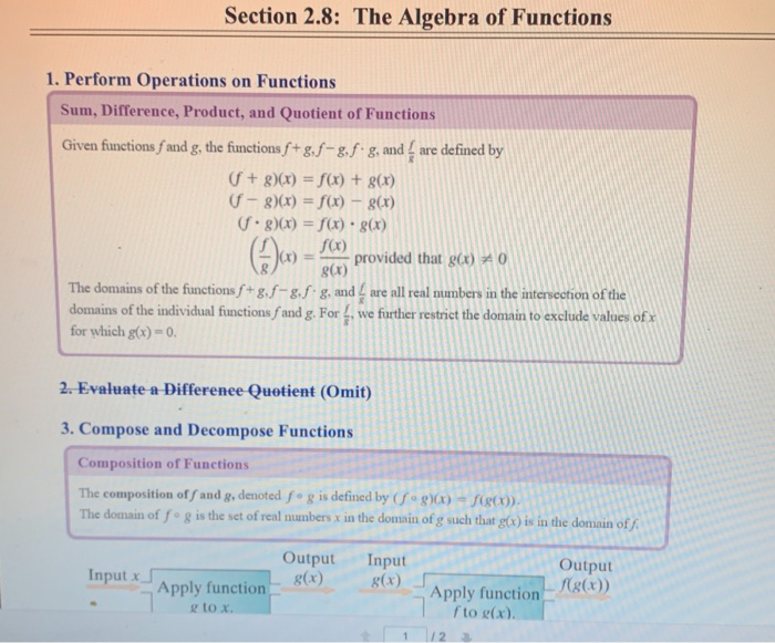 Solved Section 2.8: The Algebra of Functions 1. Perform | Chegg.com