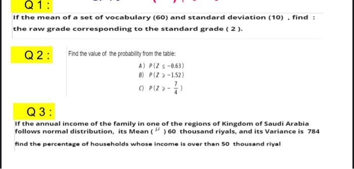 Q1 If The Mean Of A Set Of Vocabulary 60 And Chegg Com