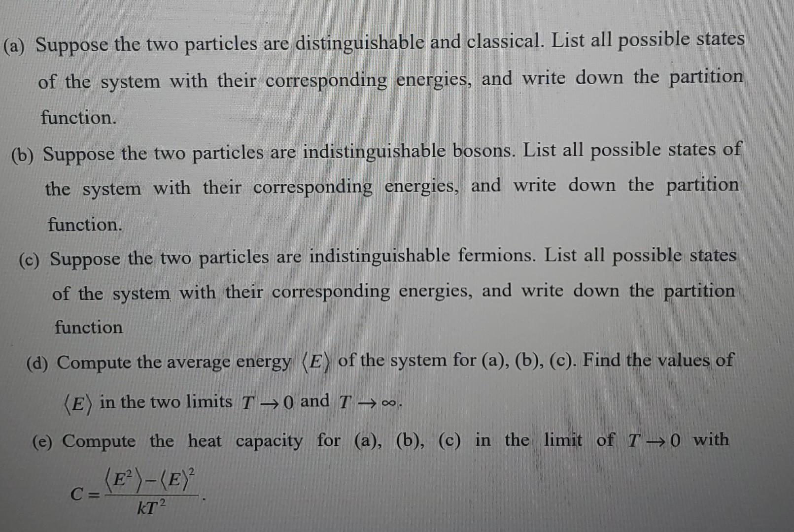 Solved Consider a system of two particles in contact with a | Chegg.com