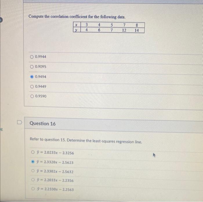 Solved Compute the correlation coefficient for the following | Chegg.com