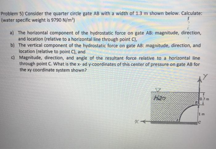 Solved Problem 5) Consider The Quarter Circle Gate AB With A | Chegg.com