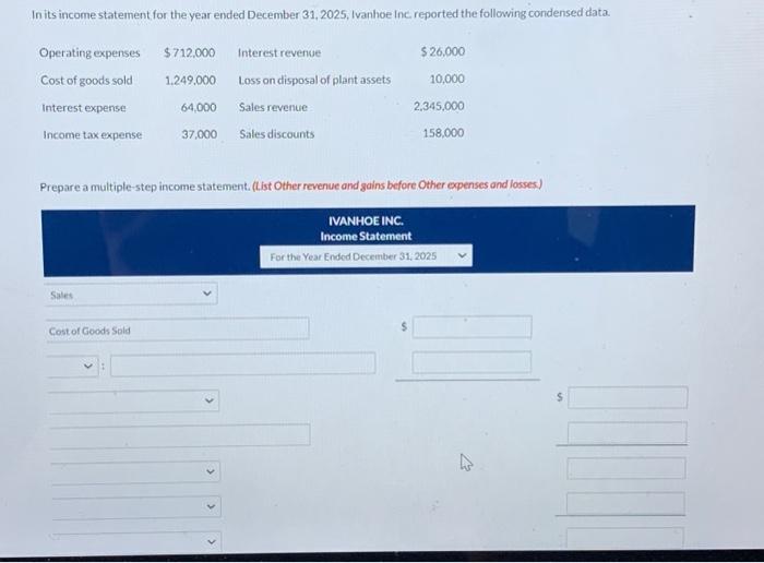 Solved In its income statement for the year ended December | Chegg.com