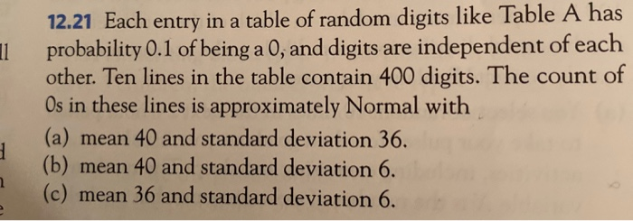 Random Digit Table Line 111 Solved 11 12.21 Each entry in a table of random digits like | Chegg.com