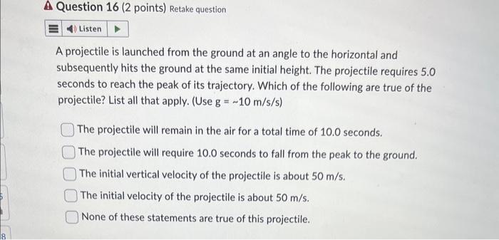 Solved A projectile is launched from the ground at an angle | Chegg.com