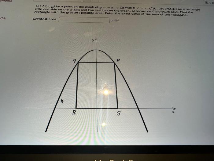 Solved Let P X Y Be A Point On The Graph Of Y −x2 10 With 0