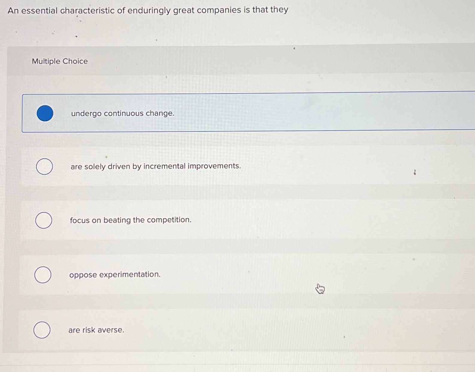Solved An essential characteristic of enduringly great | Chegg.com