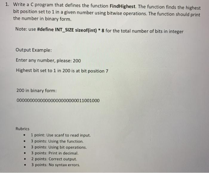 Solved 1. Write a C program that defines the function | Chegg.com