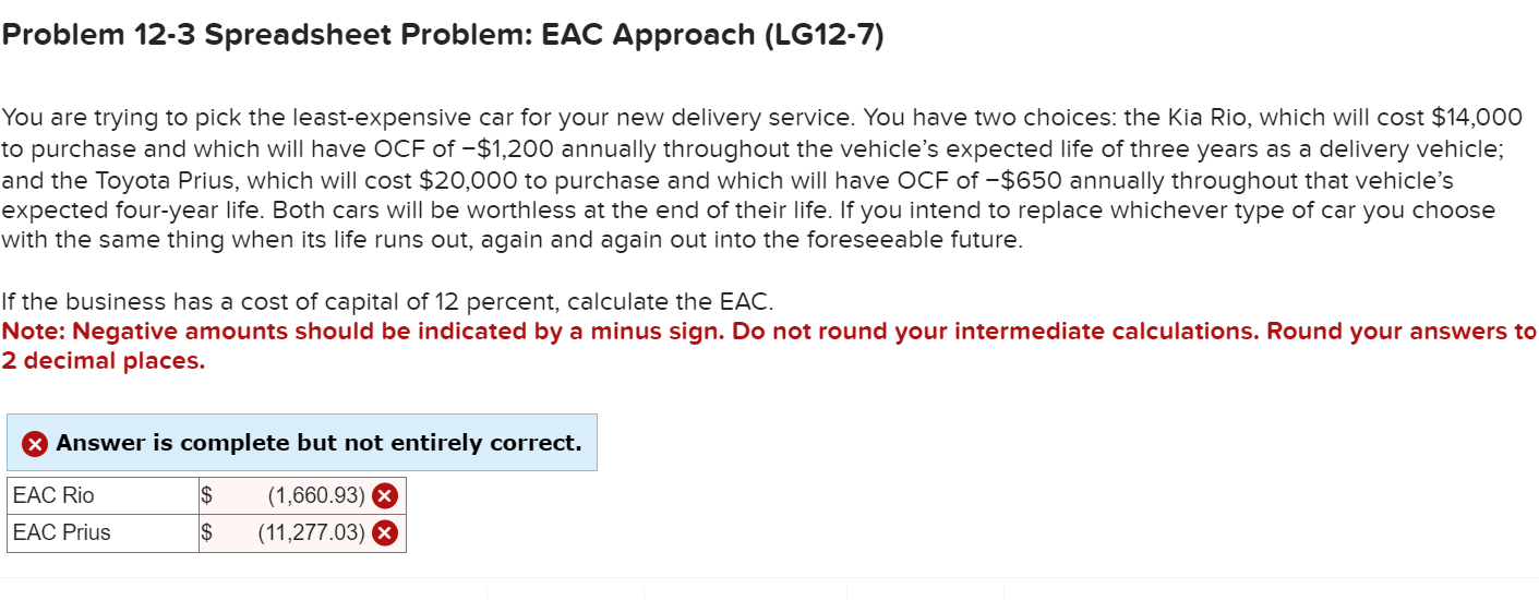Solved Problem 12-3 ﻿Spreadsheet Problem: EAC Approach | Chegg.com