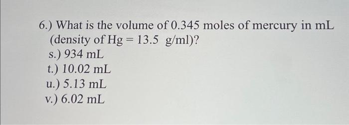 13.5g hg to 2025 moles