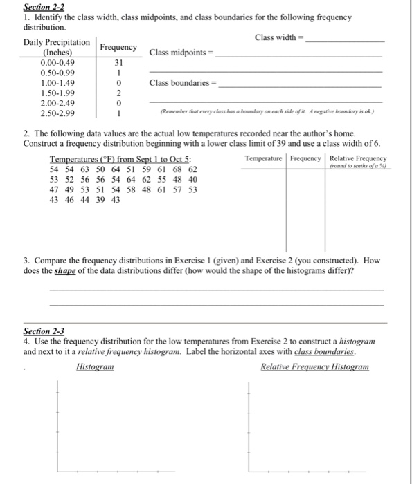 Solved 1 0 2 Section 22 1. Identify the class width, class
