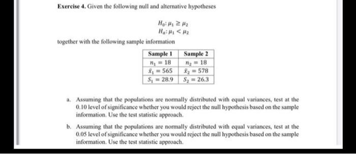 null and alternative hypothesis exercise