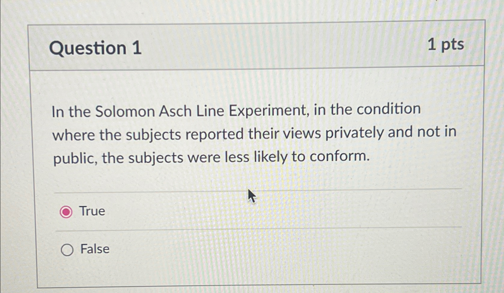 Solved In the solomon asch line experiment, Question 11ptsIn | Chegg.com