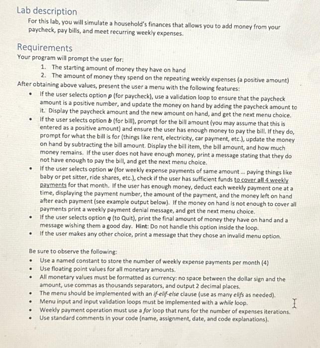 Solved Lab Description For This Lab, You Will Simulate A | Chegg.com