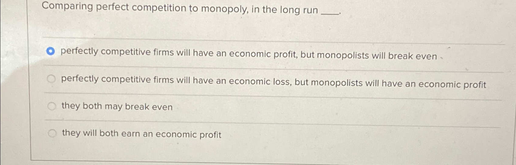 Solved Comparing perfect competition to monopoly, in the | Chegg.com