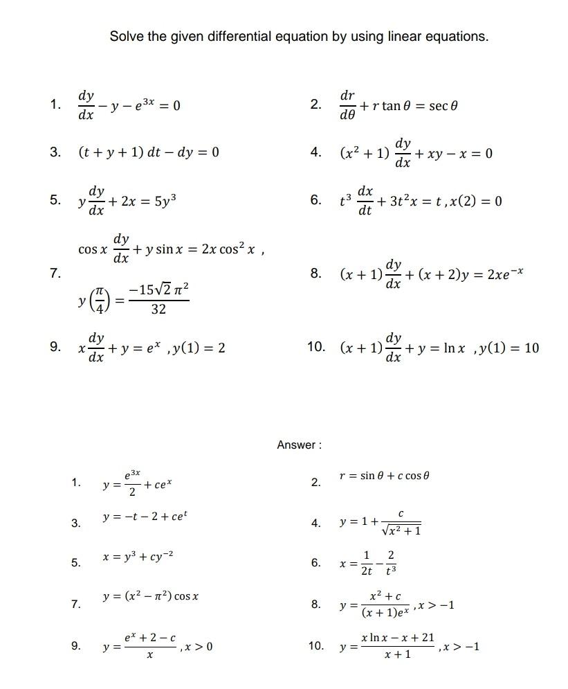 Solved Solve the given differential equation by using linear | Chegg.com