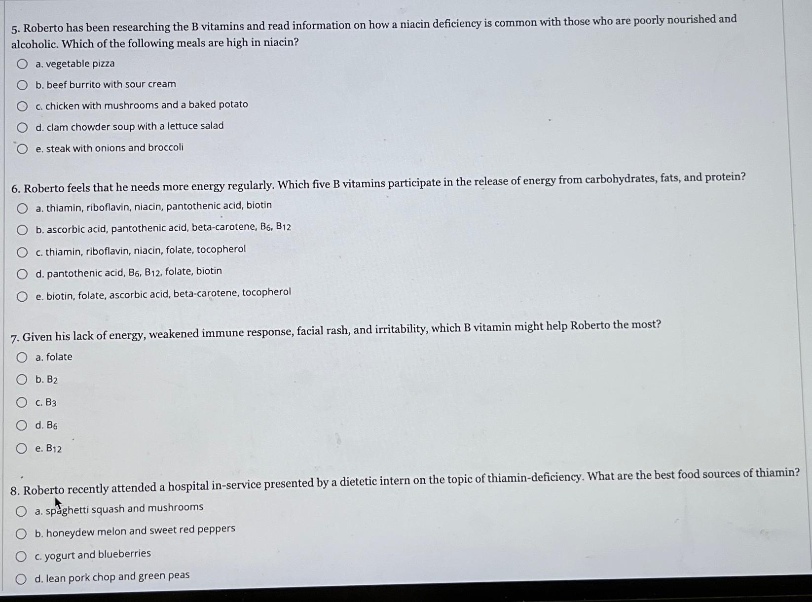 Solved Roberto has been researching the B vitamins and read | Chegg.com