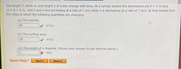 Solved The length ℓ, width w, and height h of a box change | Chegg.com