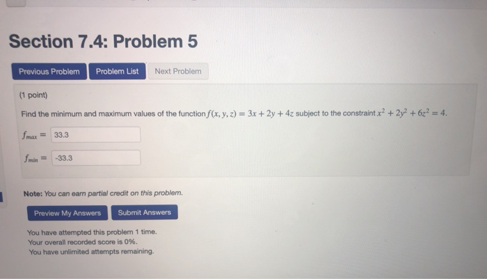 Solved Section 7.4: Problem 3 Previous Problem Problem List | Chegg.com