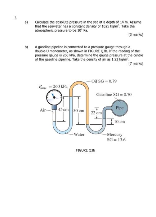 Solved a) Calculate the absolute pressure in the sea at a