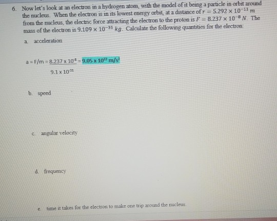 Solved m 6. Now let's look at an electron in a hydrogen | Chegg.com