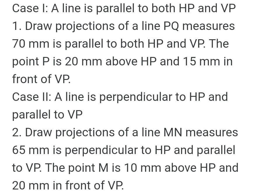 Solved Case I: A line is parallel to both HP and VP 1. Draw | Chegg.com