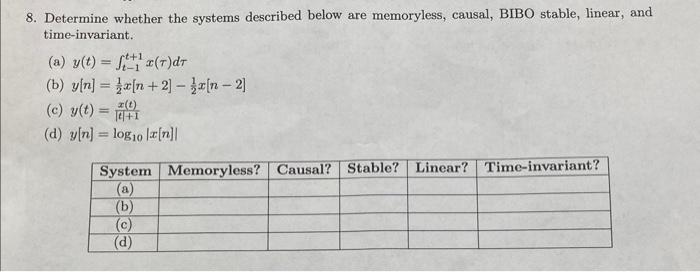 Solved 8. Determine whether the systems described below are | Chegg.com