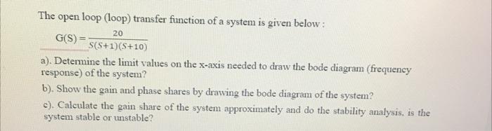 Solved The open loop (loop) transfer function of a system is | Chegg.com