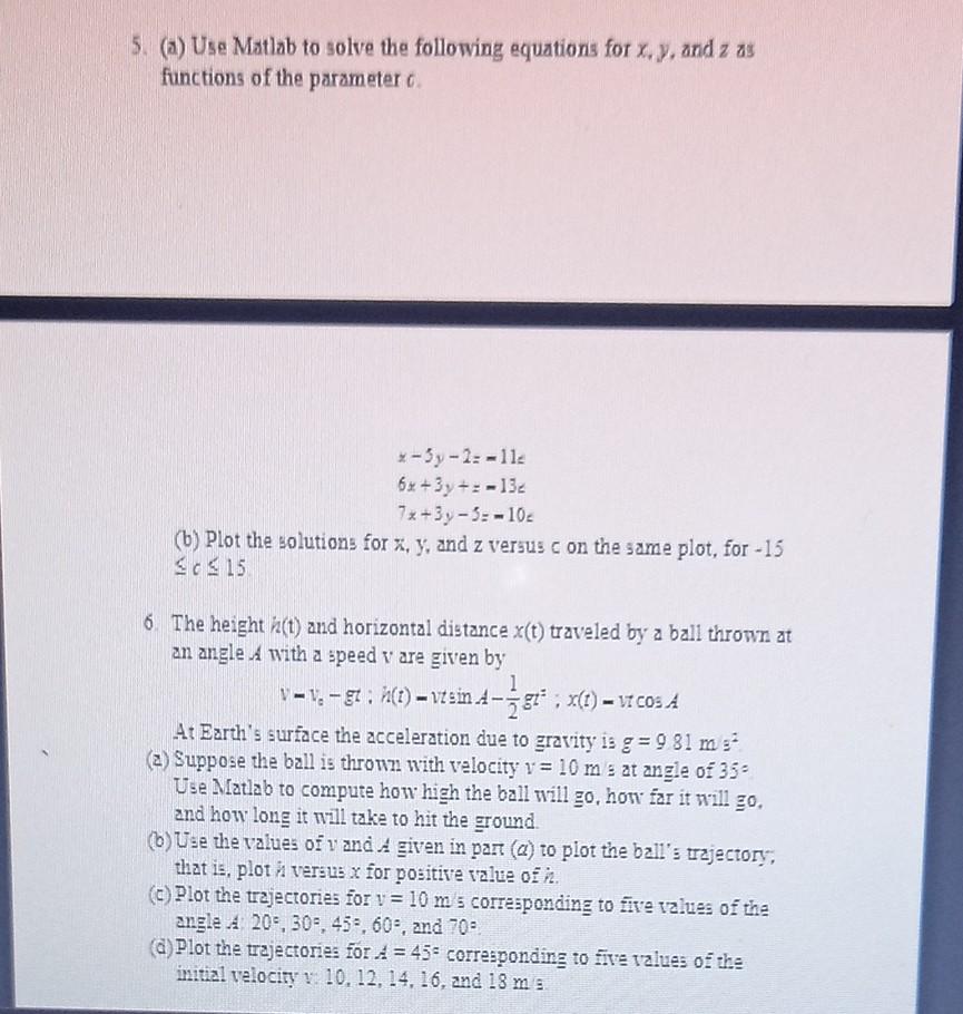 Solved 5. (a) Use Matlab to solve the following equations | Chegg.com