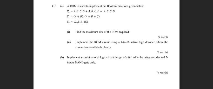 Solved C3 (a) A ROM is used to implement the Boolean | Chegg.com