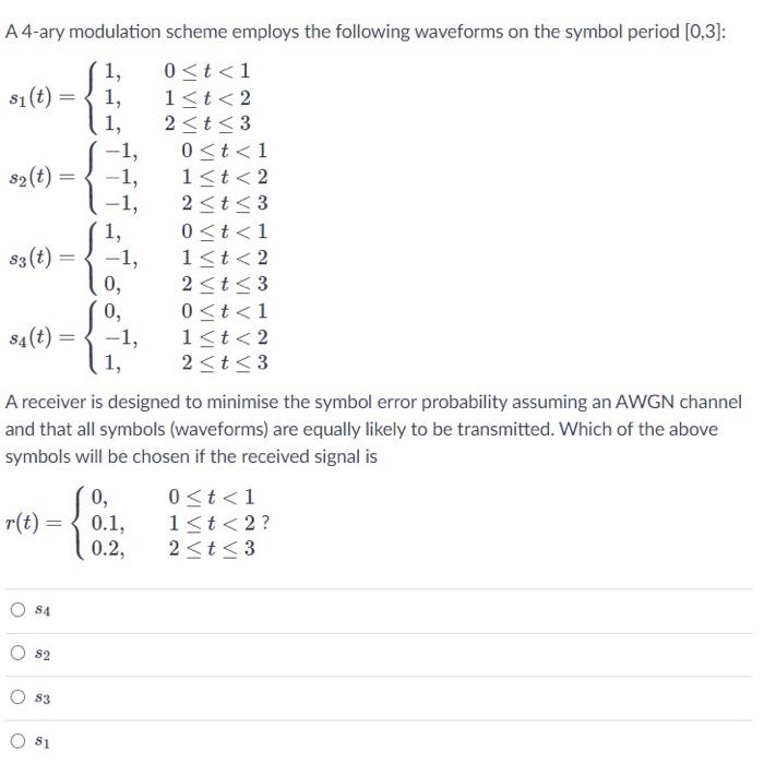 Solved A4-ary modulation scheme employs the following | Chegg.com