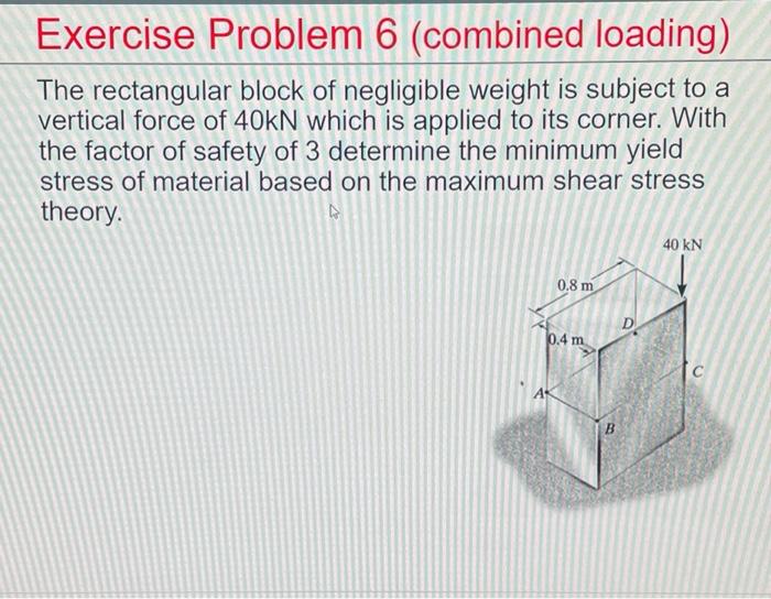 Solved Exercise Problem 6 (combined loading) The rectangular | Chegg.com