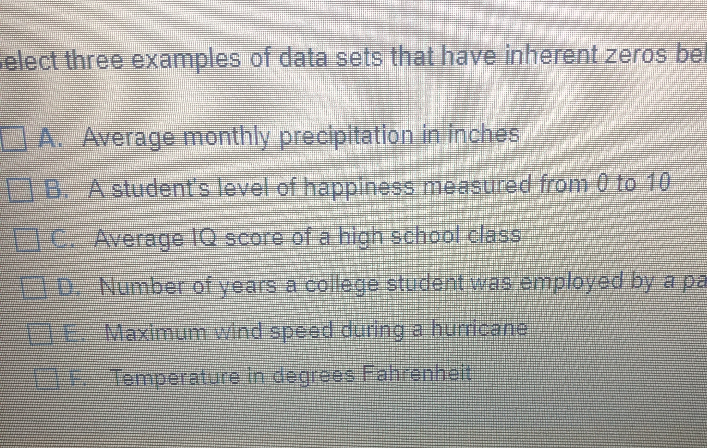 elect three examples of data sets that have inherent