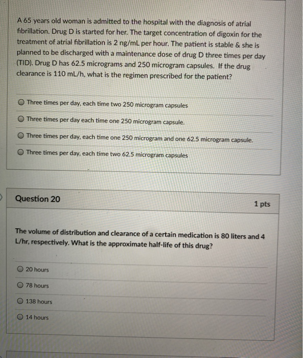 Solved A 65 years old woman is admitted to the hospital with | Chegg.com