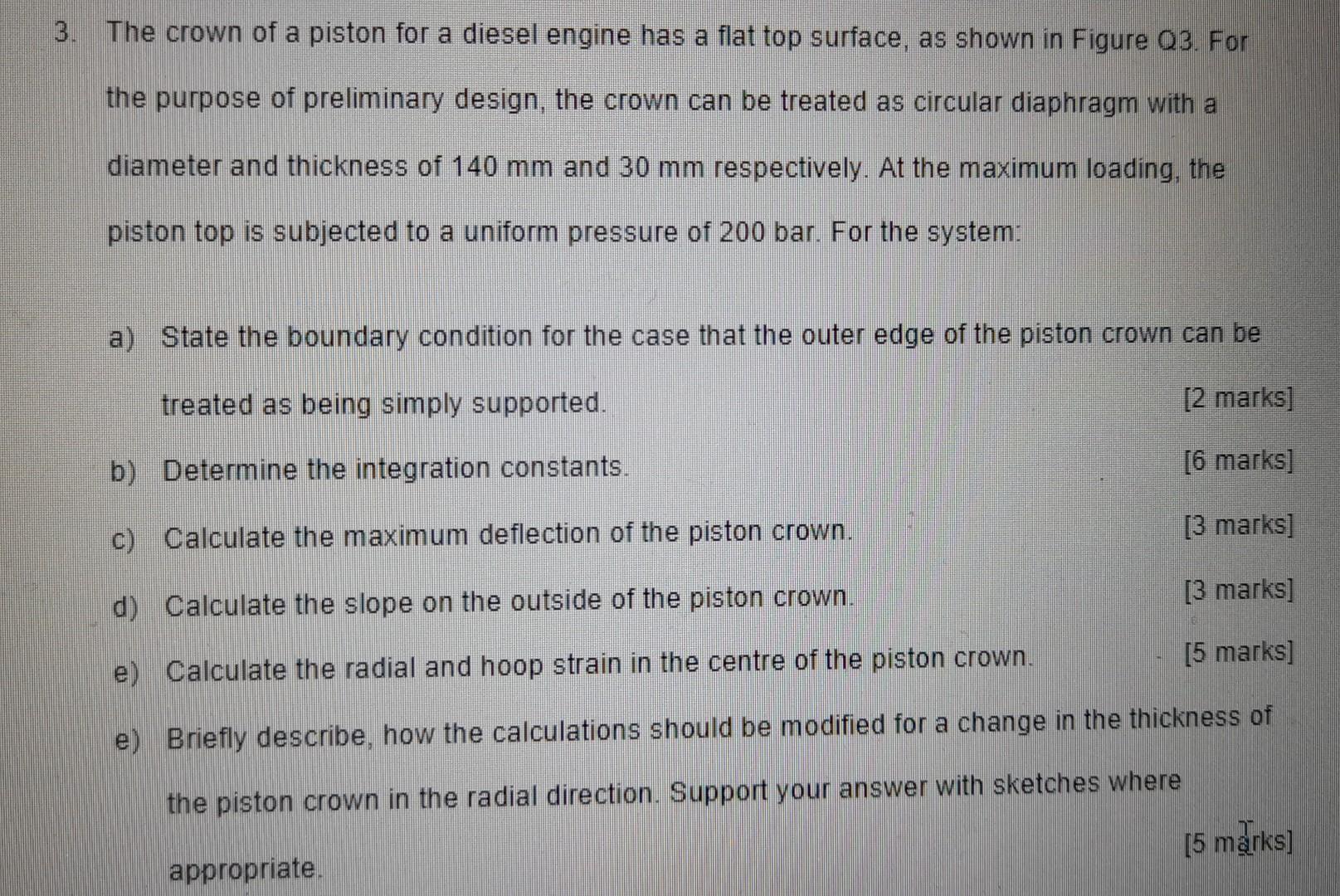 Solved 3. The crown of a piston for a diesel engine has a