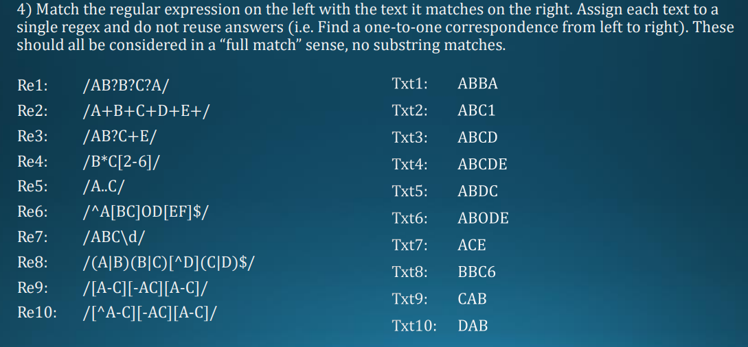 Solved Match the regular expression on the left with the | Chegg.com
