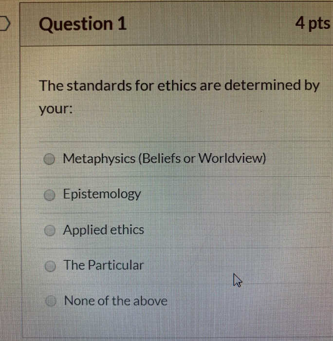 Solved Question 1 4 pts The standards for ethics are | Chegg.com