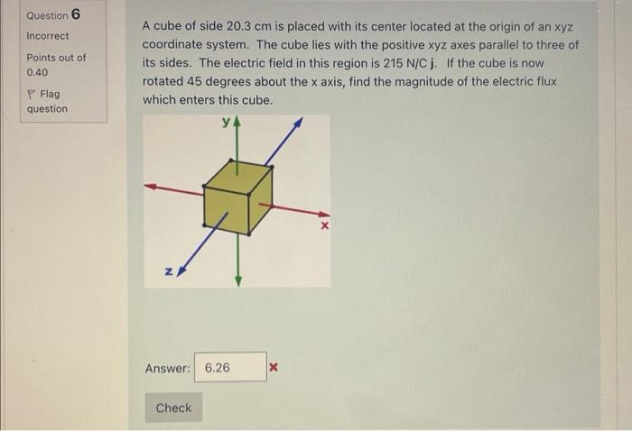 Solved Question 6 Incorrect Points out of 0.40 A cube of | Chegg.com