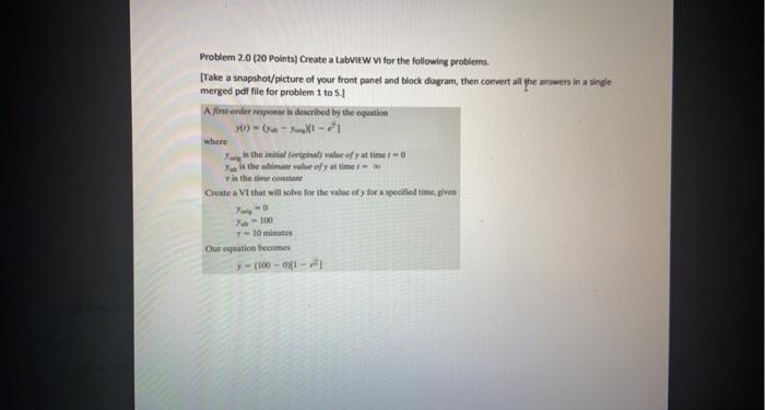 Solved Problem 2.0 (20 Points) Create a LabVIEW Vi for the | Chegg.com