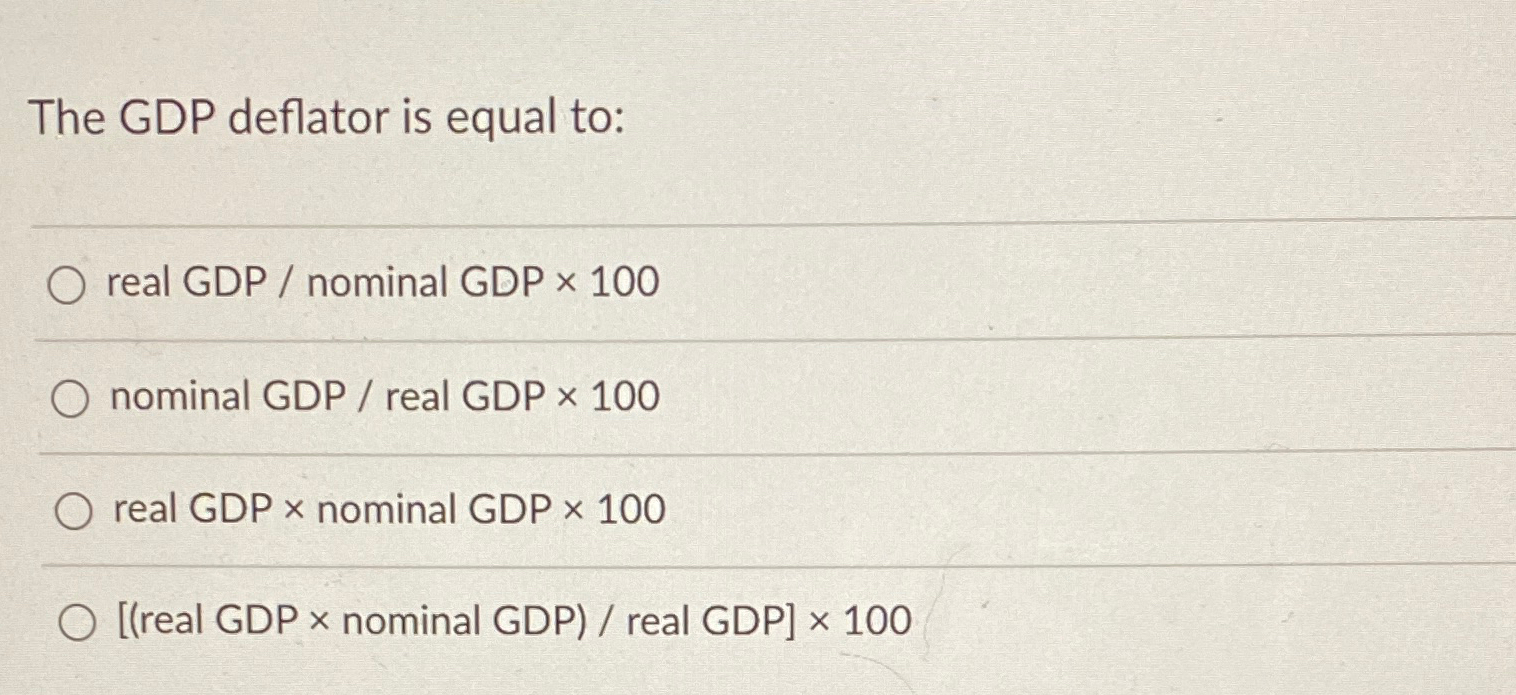 Solved The GDP Deflator Is Equal To:real GDP / ﻿nominal GDP | Chegg.com