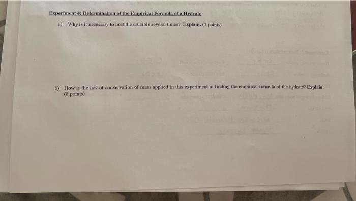 Solved Experiment 4: Determination Of The Empirical Formula | Chegg.com