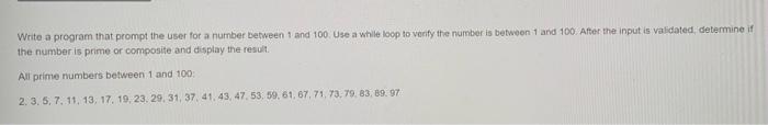 Solved Write a program that prompt the user for a number | Chegg.com