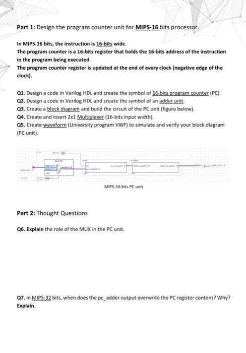 Part 1: Design the program counter unit for MIPS-16 | Chegg.com